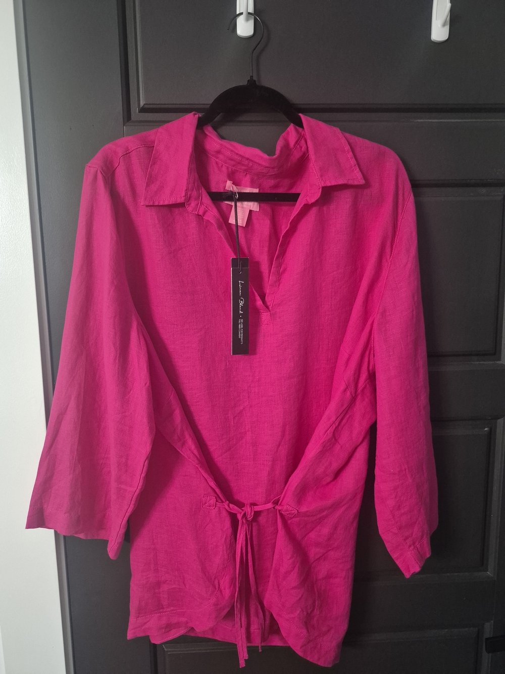 Hot Pink Collared Side Tie-Waist Tunic